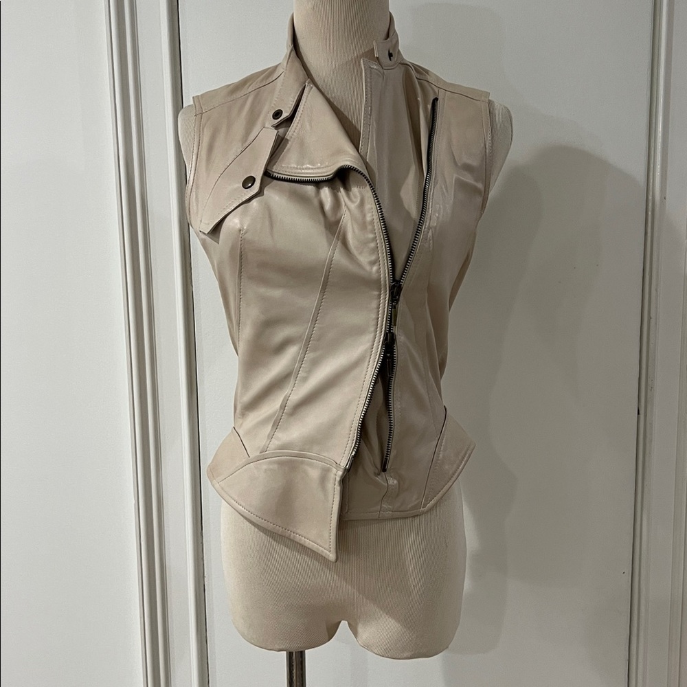 Plein Sud Creamy Leather Zippered Sleeveless Top 36/4 - Picture 4 of 8